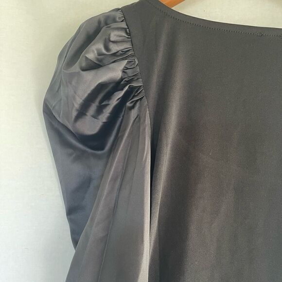Puff satin long sleeve mini bodycon dress black - Picture 5 of 11